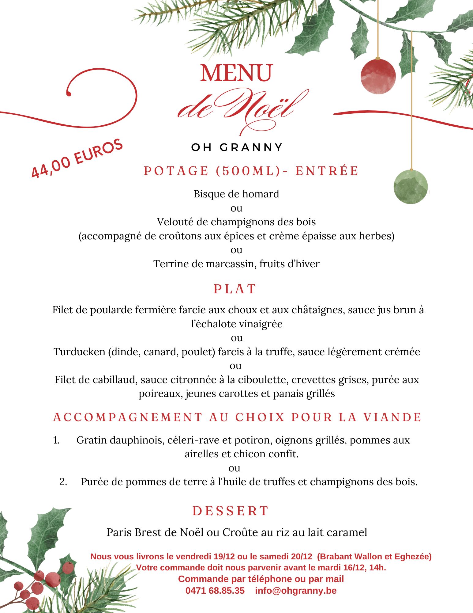 Menu Noël 2025